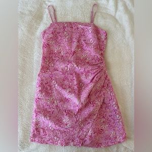 ZARA pink floral ruched dress in SMALL